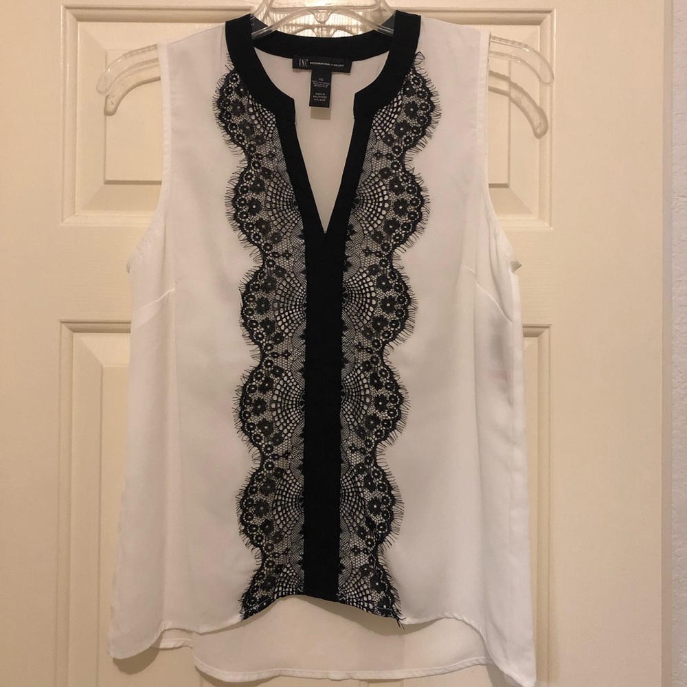 INC White Black Eyelash Lace Sleeveless Top XS